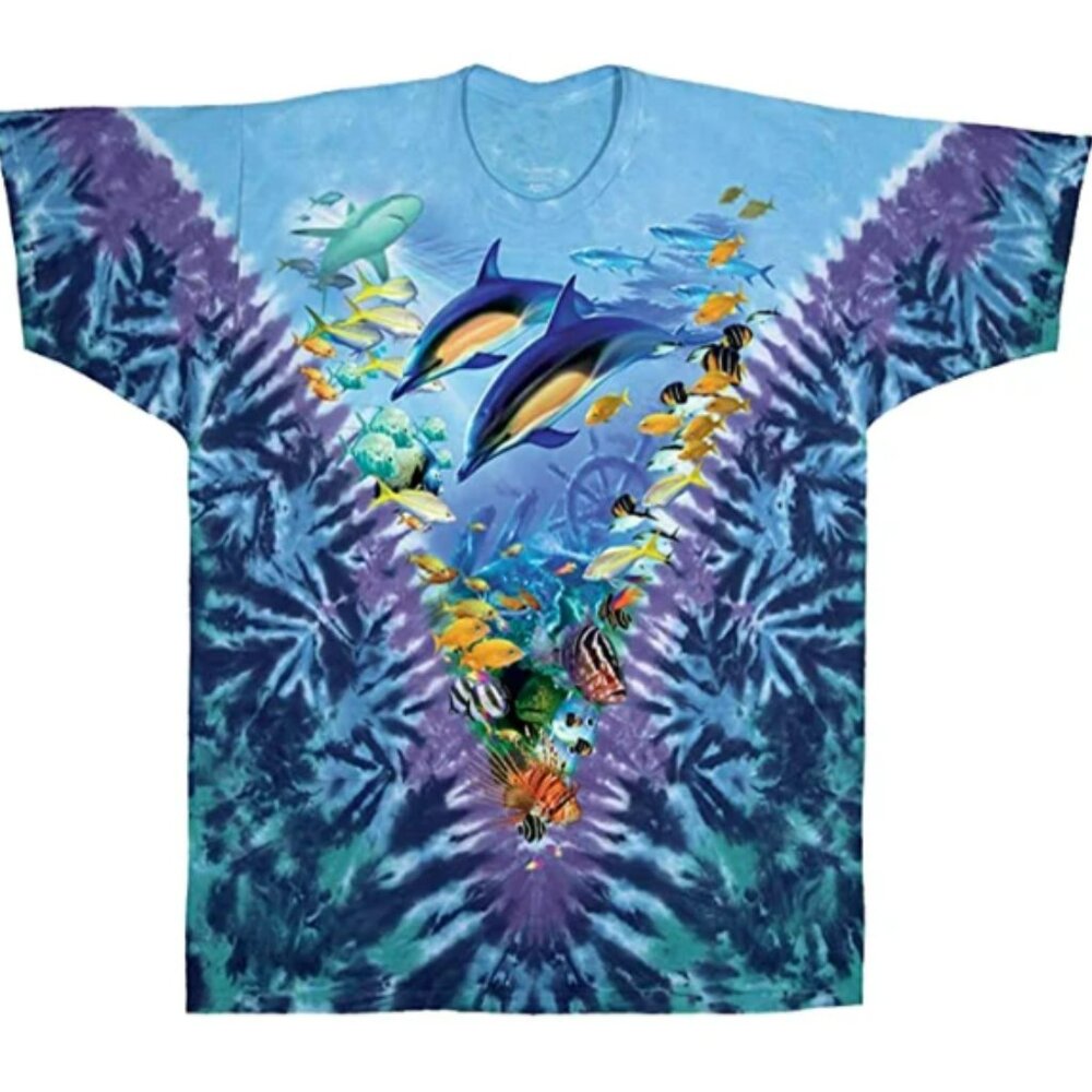 CARIBBEAN TREASURE AQUATIC SEA LIFE TIE DYE SHORT SLEEVE NEW